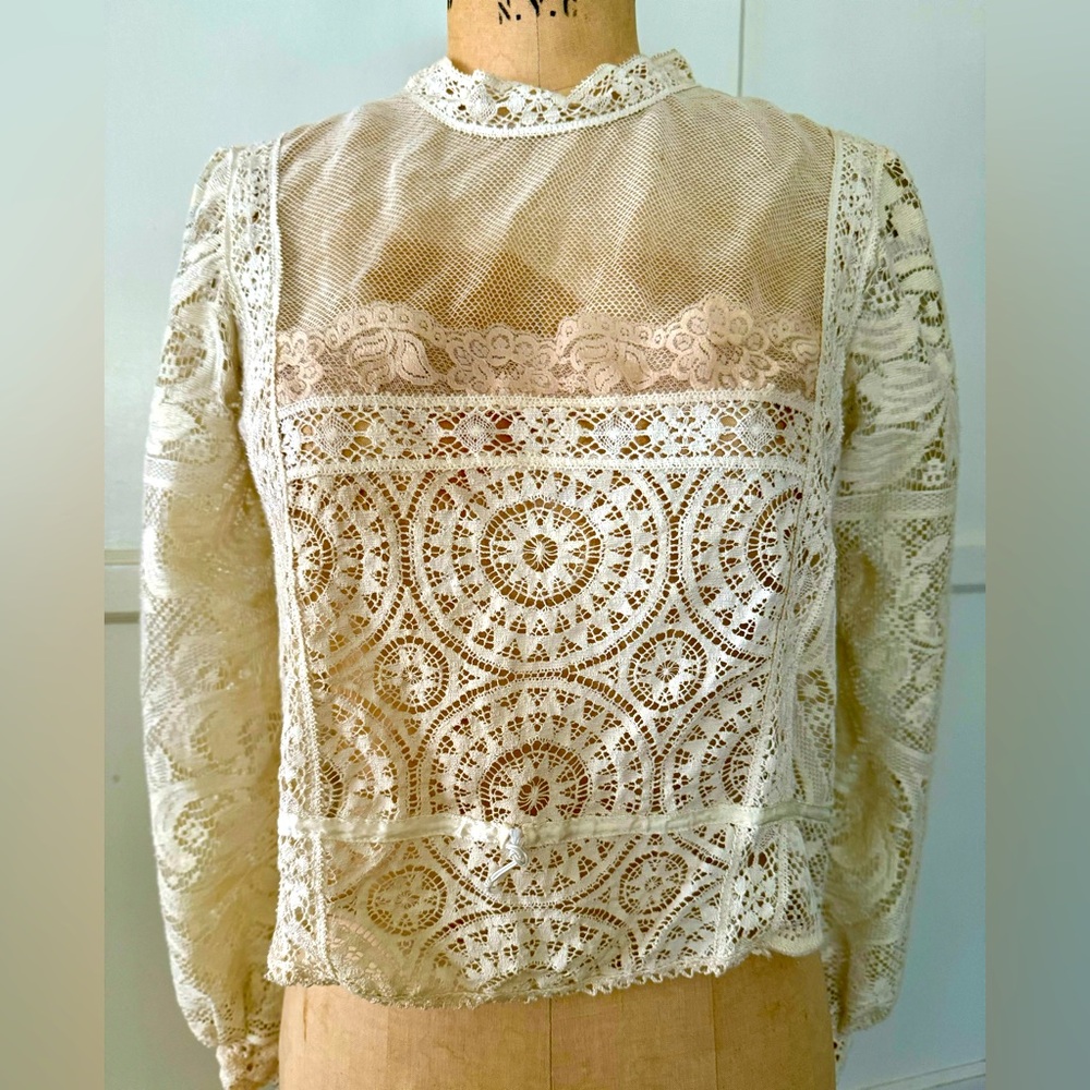 ON HOLD handmade & hand designed  Prairie style top, lace and crochet lace